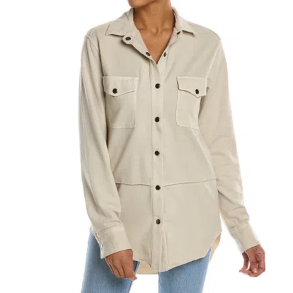Wildfox Womens Cream Beige Cotton French Terry Snap Front Shacket Jacket Size M